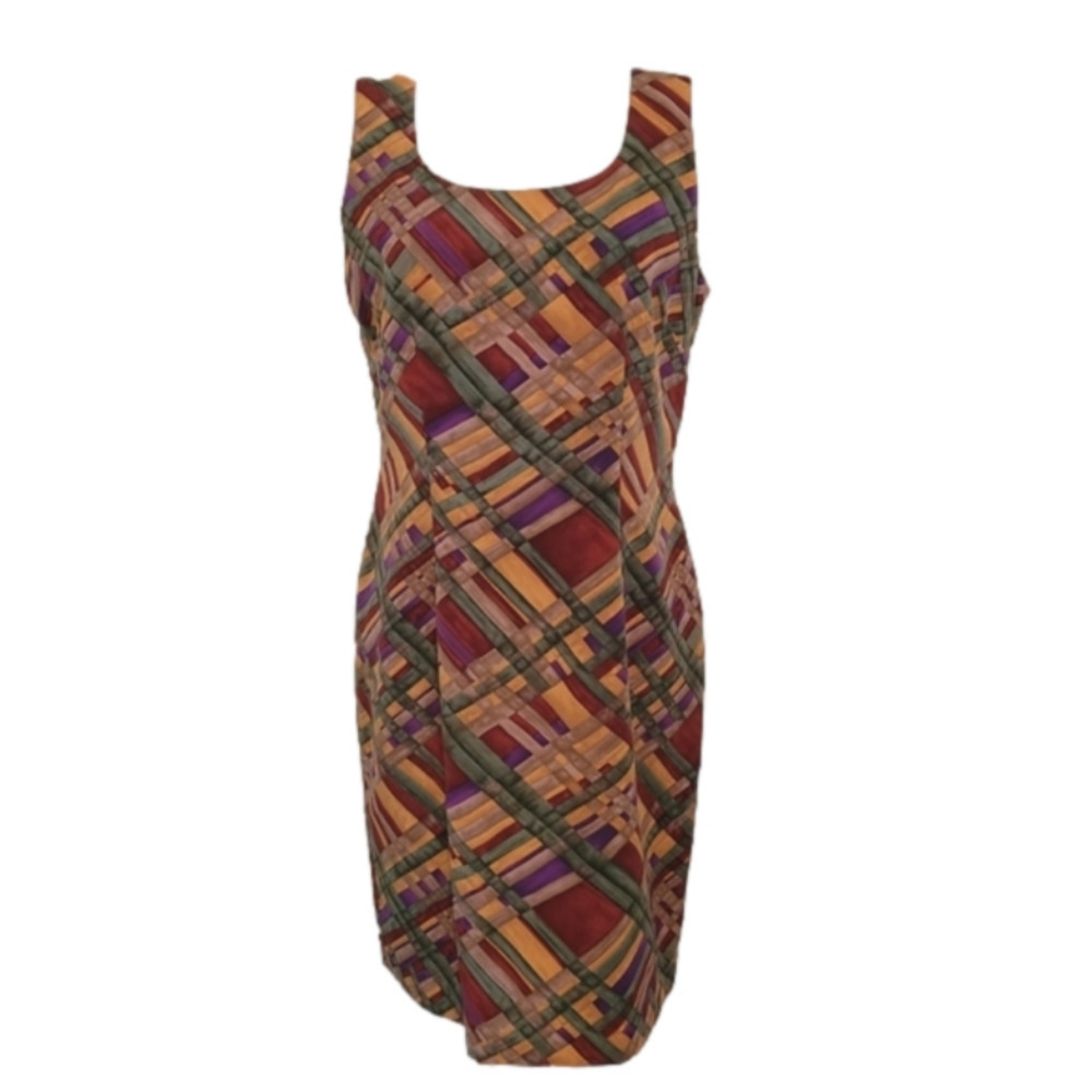 Vintage 80s John Robert's Apstract Woven Pattern Fall Sheath Dress Size 8